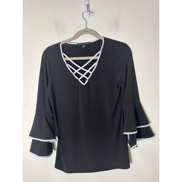 Boston Proper Black Long Layered Bell Sleeve Top Sz XS - Picture 1 of 2